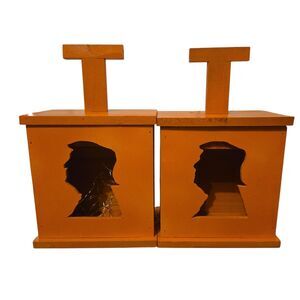 Hand Made Trump Lamp Sculpture Cut Outs Orange Decor 13.5 X 8 Approximate